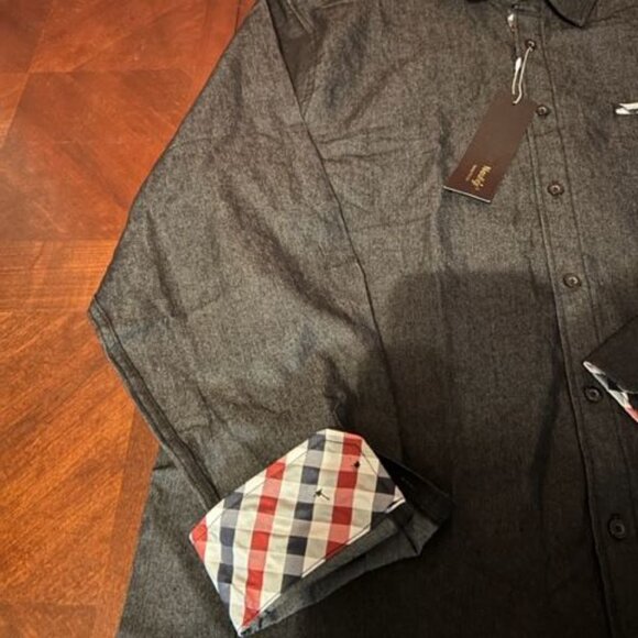 Neufig Mens Long Sleeve Shirt XL Black & Plaid Accents Button-down front - Picture 6 of 11
